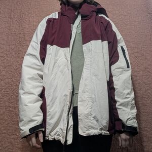 Men's Burgundy and White Ski Jacket